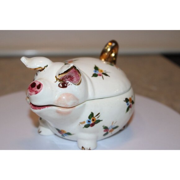 Vintage Floral Painted Pigs Salt, Pepper and Sugar Bowl Set. - Picture 6 of 8